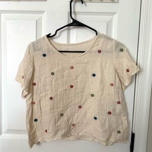 Polka Dot Cream Linen Crop Top